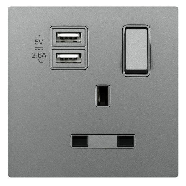 13A 1 Gang Single Pole Switched Socket Outlet with USB TypeA&TypeA